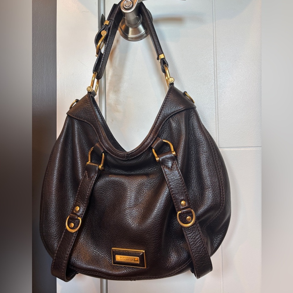 Burberry Dark Brown Leather Shoulder hobo Bag